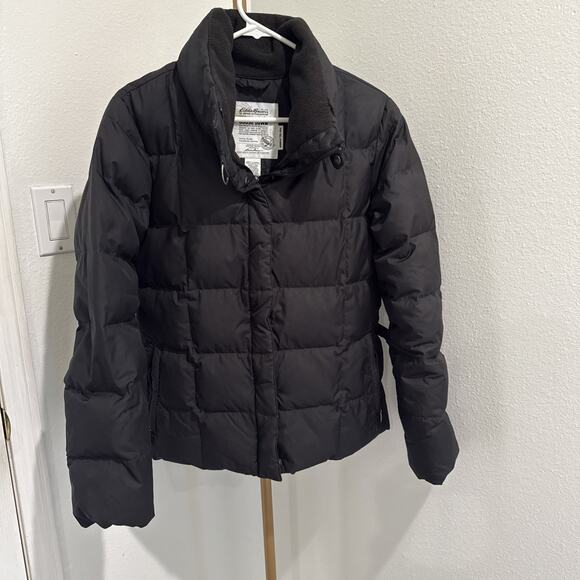 Eddie Bauer Jacket Womens M Black Full Zip Goose Down Quilted Puffer Coat - Picture 1 of 5